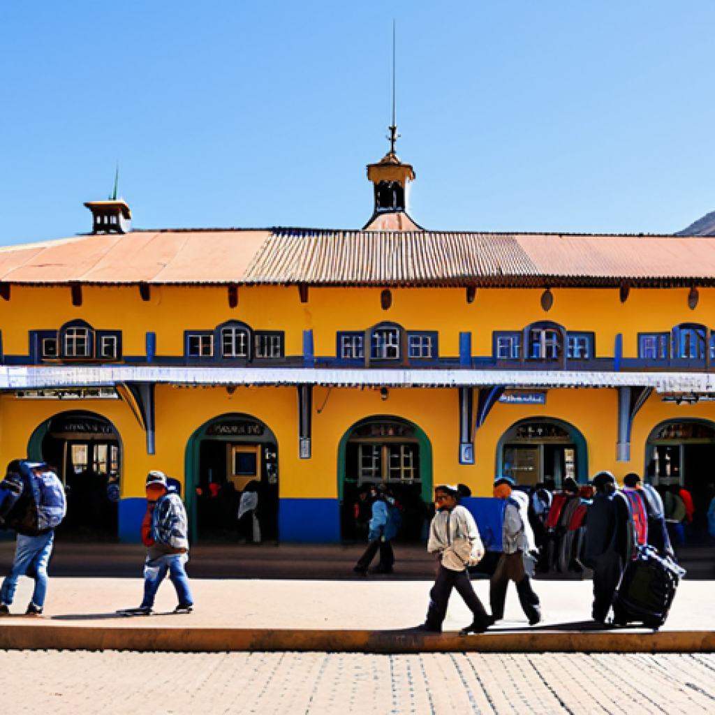 Revitalized Bolivian Railway Station**

"A bustling, revitalized Bolivian railway station, fully clothed travelers boarding a modern train, traditional Andean architecture in the background, vendors selling local crafts, bright sunny day, safe for work, appropriate content, fully clothed, perfect anatomy, natural proportions, professional photography, high quality, professional"

**