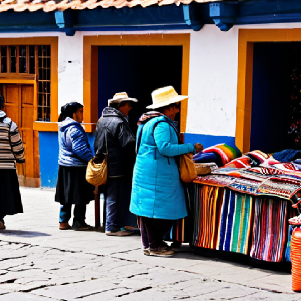 **

"A bustling marketplace scene in La Paz, Bolivia, featuring local vendors and tourists. The tourists are fully clothed in modest travel attire, wearing cross-body bags and keeping a close watch on their belongings. The marketplace is vibrant with colorful textiles and handicrafts. Background includes the Andes mountains. Safe for work, appropriate content, fully clothed, professional quality, perfect anatomy, natural proportions, family-friendly, high resolution."

**