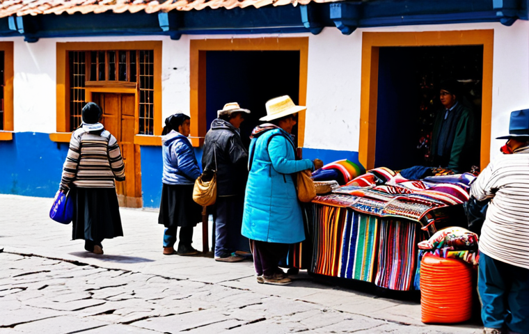 **

"A bustling marketplace scene in La Paz, Bolivia, featuring local vendors and tourists. The tourists are fully clothed in modest travel attire, wearing cross-body bags and keeping a close watch on their belongings. The marketplace is vibrant with colorful textiles and handicrafts. Background includes the Andes mountains. Safe for work, appropriate content, fully clothed, professional quality, perfect anatomy, natural proportions, family-friendly, high resolution."

**