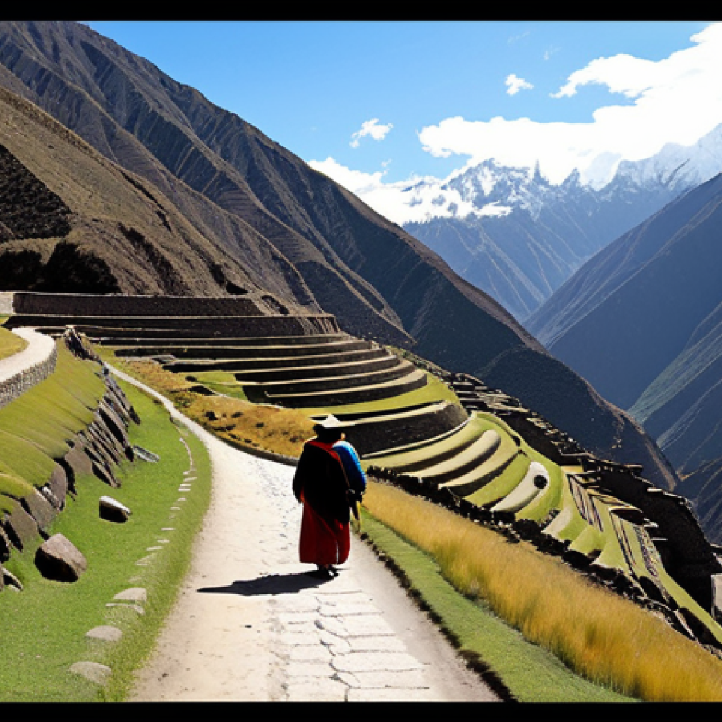 Ancient Inca Road**

"A panoramic view of a section of the ancient Inca road system winding through the Andes mountains, fully clothed travelers in traditional Andean clothing walking along it, vast landscape, perfect anatomy, correct proportions, natural pose, realistic, detailed textures, safe for work, appropriate content, professional, modest, family-friendly, high resolution."

**