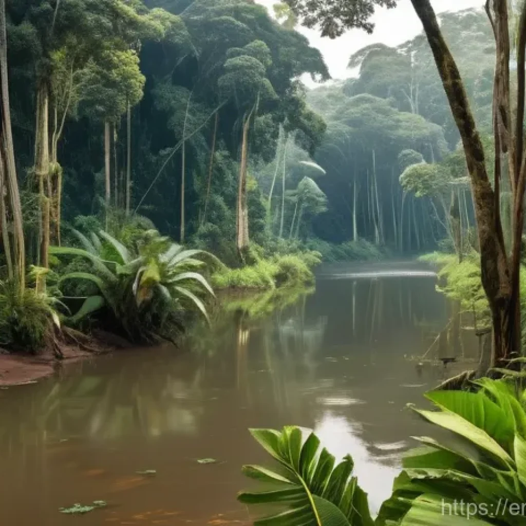 볼리비아에서 생태 관광 하기 - A serene, panoramic view of Bolivia's Madidi National Park, showcasing a dense, lush Amazon rainfore...