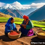 볼리비아 원주민의 생활 방식 - A vibrant high-altitude Andean farming scene at sunrise, indigenous Bolivian family dressed in tradi...