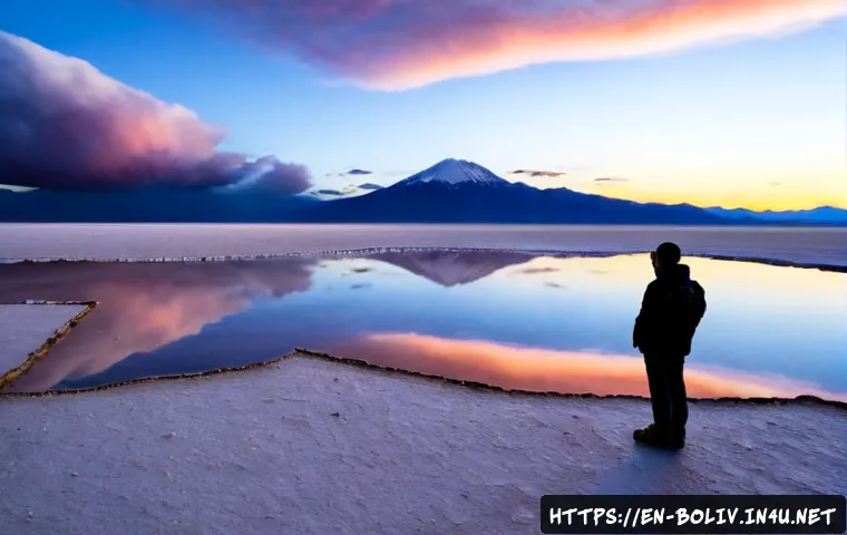 볼리비아의 신비로운 자연 현상 - Photorealistic dawn at Salar de Uyuni, Bolivia, after a thin layer of rain transforms the immense sa...